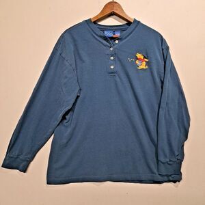 Disney Winnie The Pooh Henley T Shirt Sz M Embroidered Long Sleeve VTG
